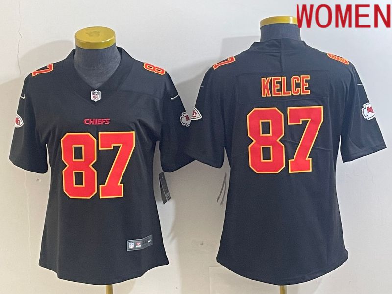 Women Kansas City Chiefs #87 Kelce Black gold 2024 Nike Vapor Limited NFL Jersey style 1->->Women Jersey